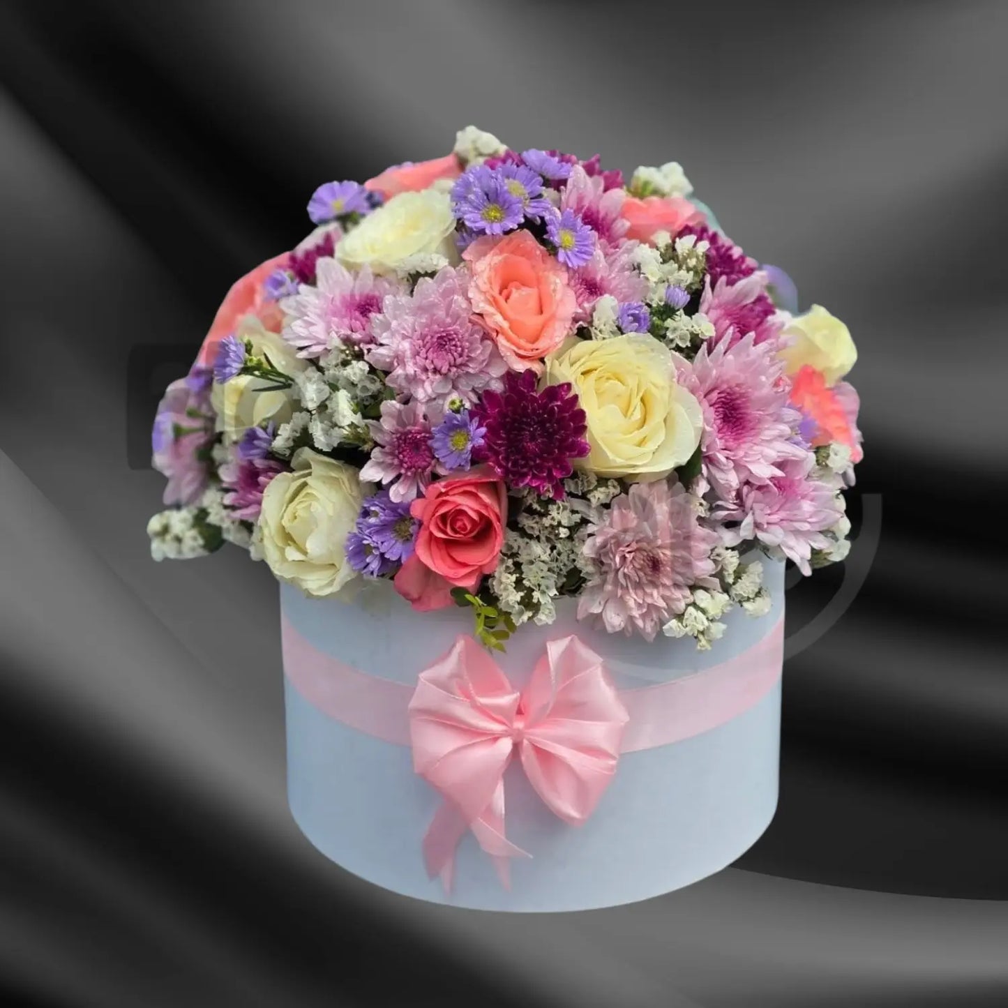 Enchanted Garden Pastel Hatbox | Vibrant Mixed Floral Arrangement