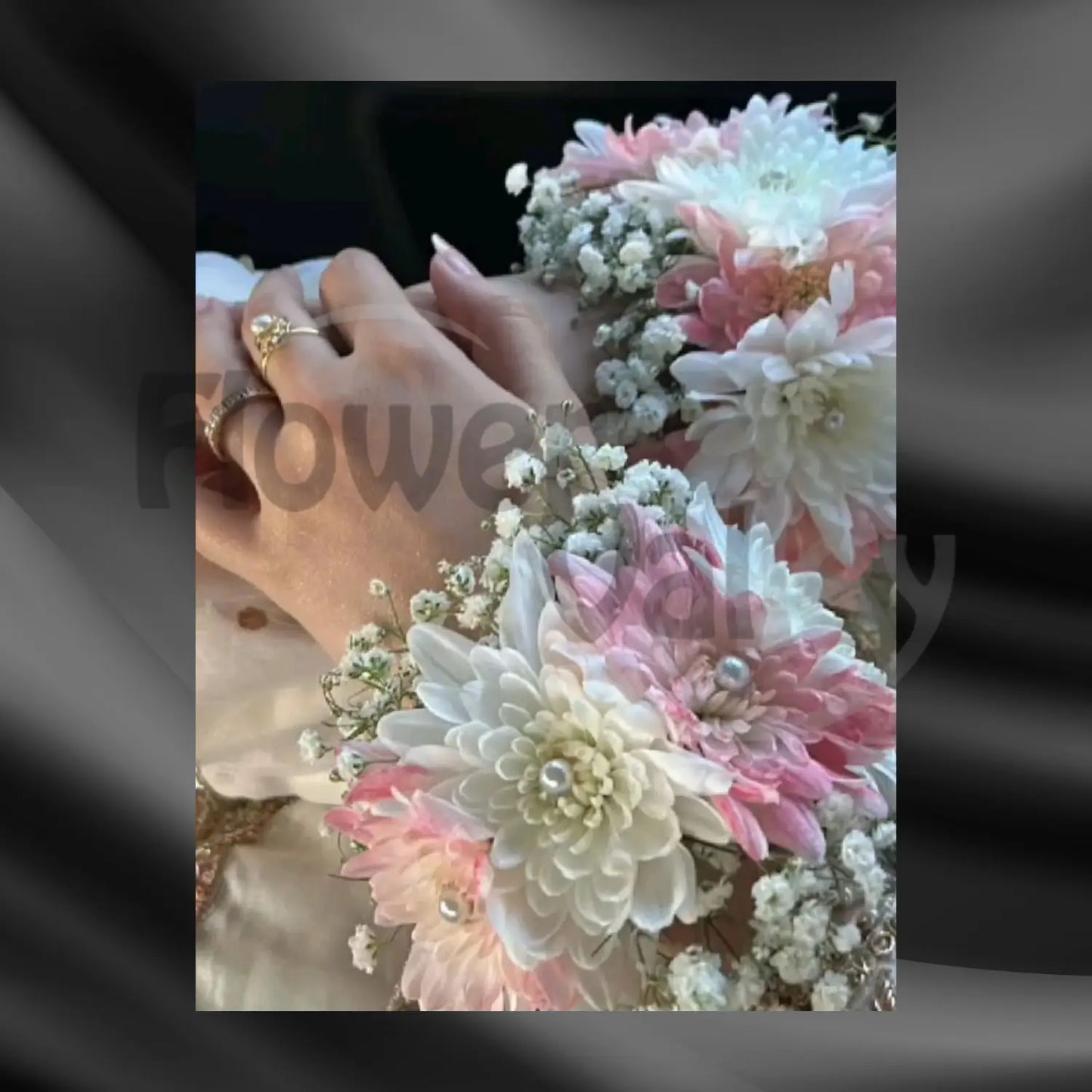 Elegant Blush Pink and White Chrysanthemum Floral Wristlets with Pearl Accents