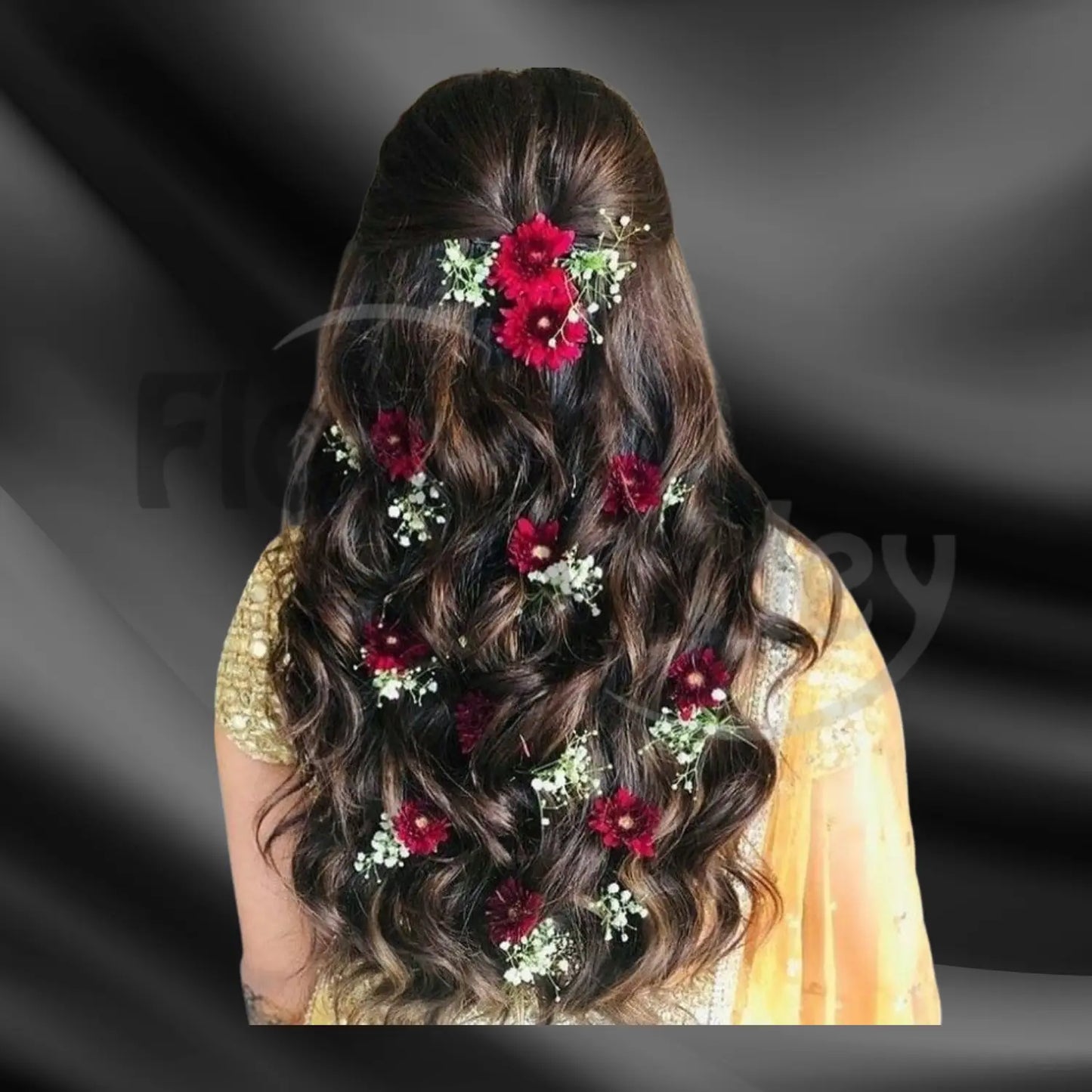 Maroon Daisy & Baby's Breath Bridal Hair Accessory Set