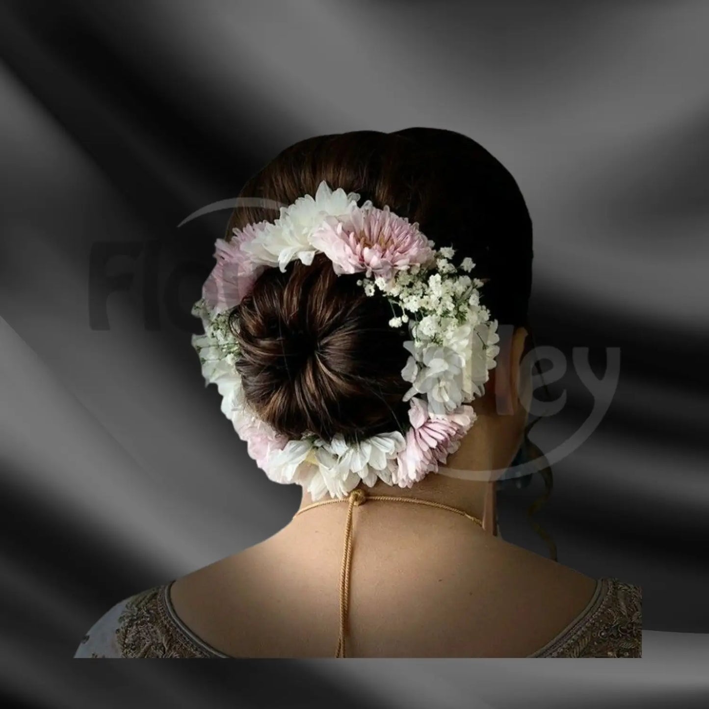 Elegant Blush Pink and White Chrysanthemum Floral Bun Gajra