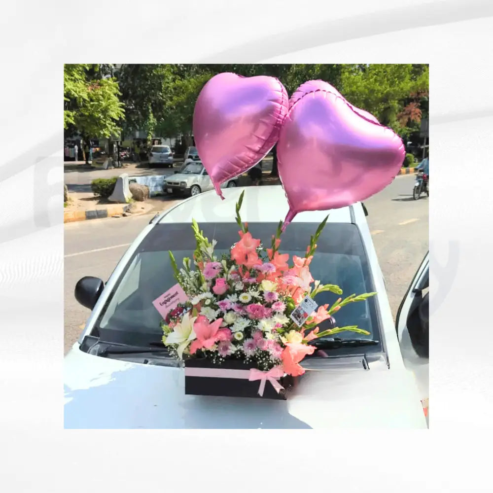 Romantic Heart Balloon & Mixed Floral Anniversary Box