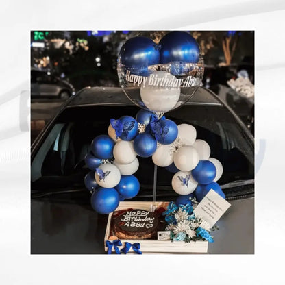 Royal Blue "Happy Birthday Abbu" Balloon Arch & Cake Hamper