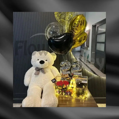 Ultimate Milestone Celebration: Luxury Glow Box, Giant Teddy & Balloon Bouquet