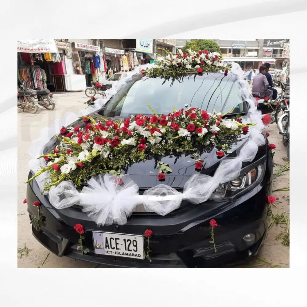 Midnight Elegance White Lace & Rose Garland | Premium Dark Car Decor