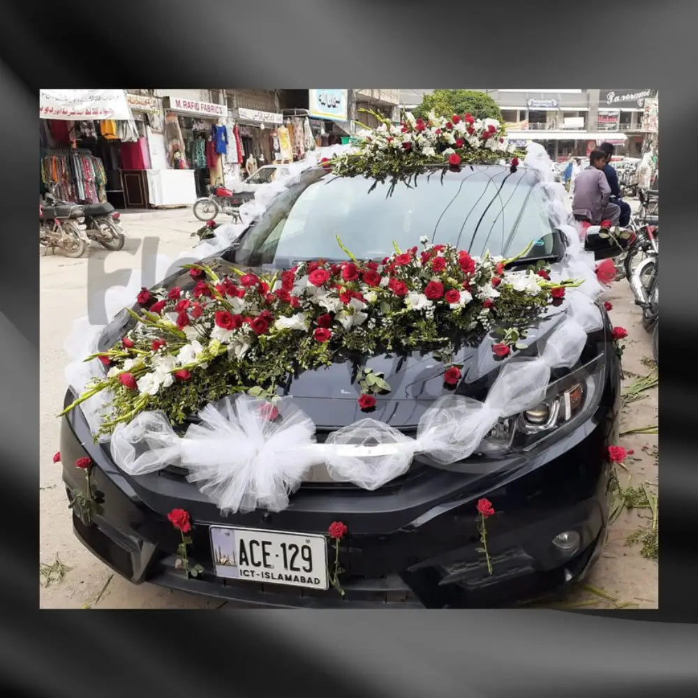 Midnight Elegance White Lace & Rose Garland | Premium Dark Car Decor