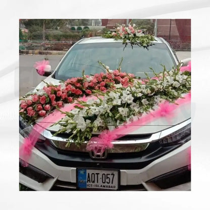 Blush Rose & White Gladiolus Triple-Sash | Opulent Floral Car Decor