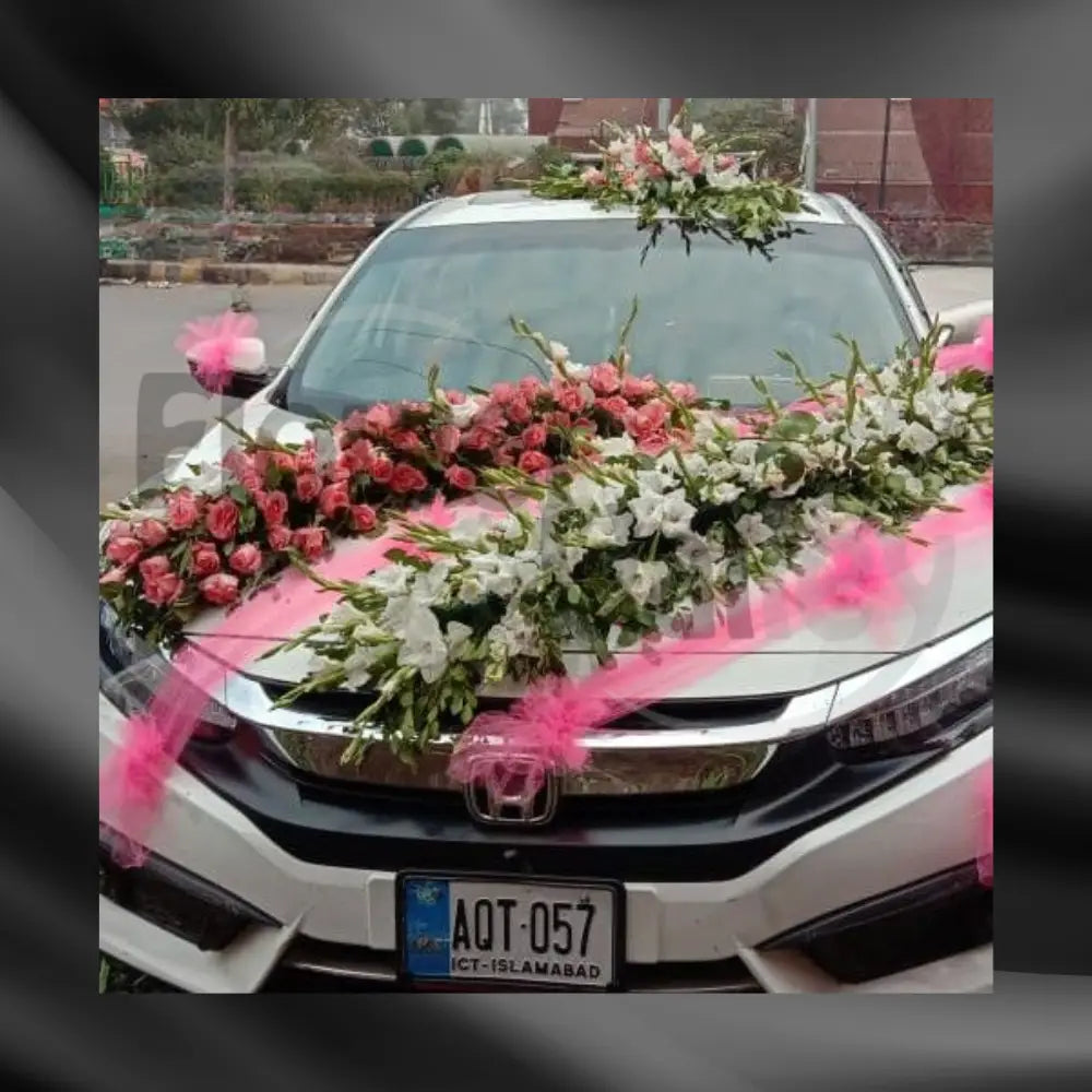 Blush Rose & White Gladiolus Triple-Sash | Opulent Floral Car Decor