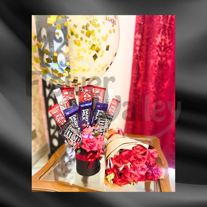 Deluxe Chocolate & Confetti Balloon Bouquet | Gourmet Sweet Surprise