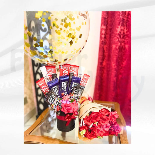 Deluxe Chocolate & Confetti Balloon Bouquet | Gourmet Sweet Surprise