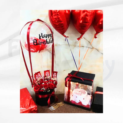 Ultimate Birthday Surprise Combo | Hot Air Balloon Bouquet & Bento Cake