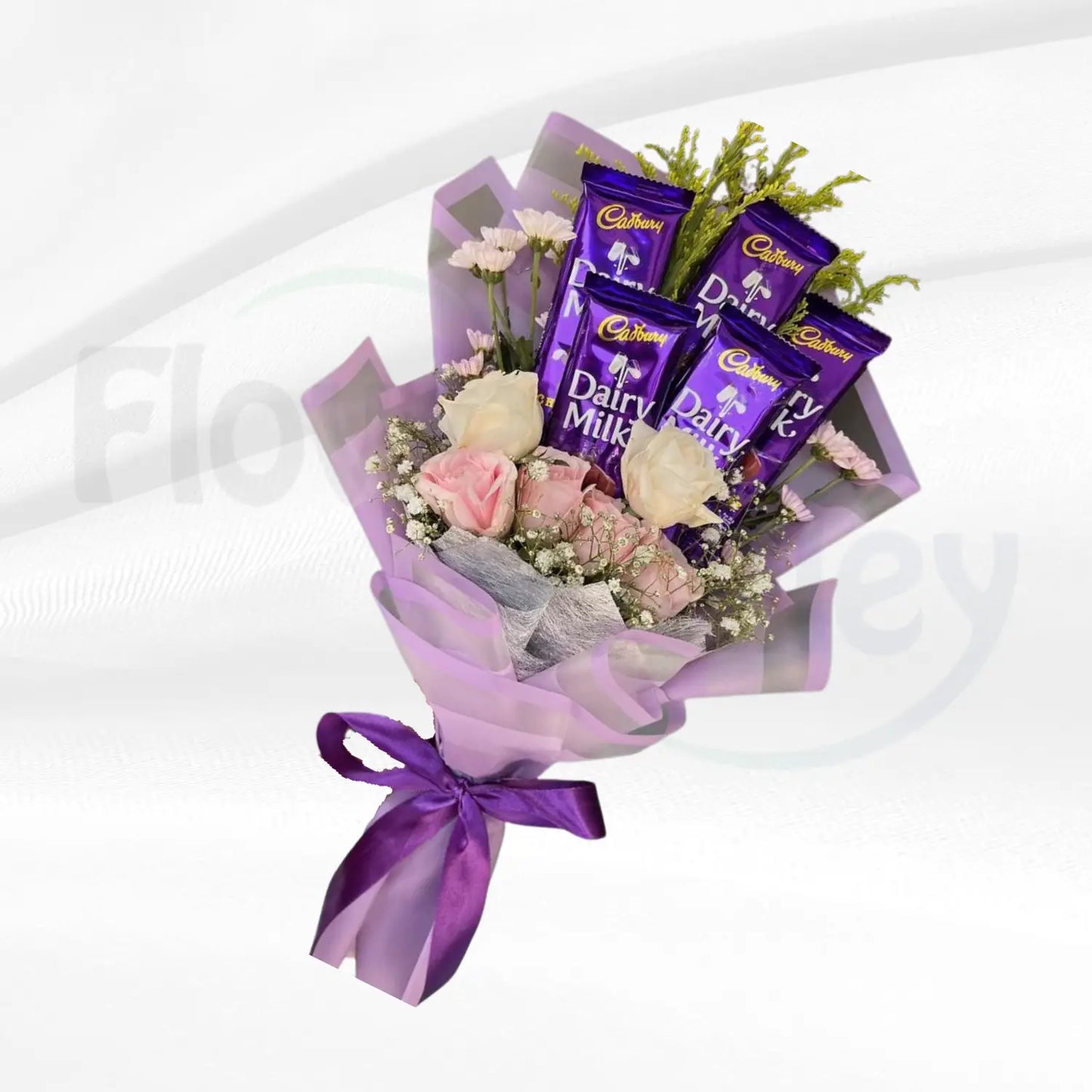 Cadbury Dairy Milk & Pastel Rose Hand Bouquet | Sweet Elegance Gift