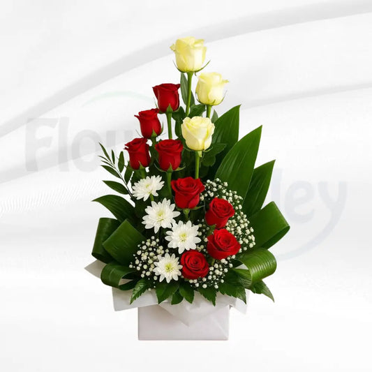 Majestic Heights: Crimson & Cream Architectural Bouquet