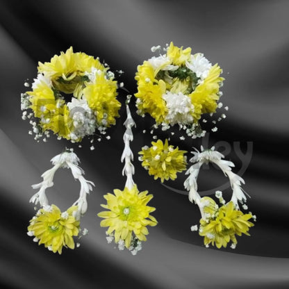 Vibrant Yellow Chrysanthemum & White Bud Floral Jewelry Set
