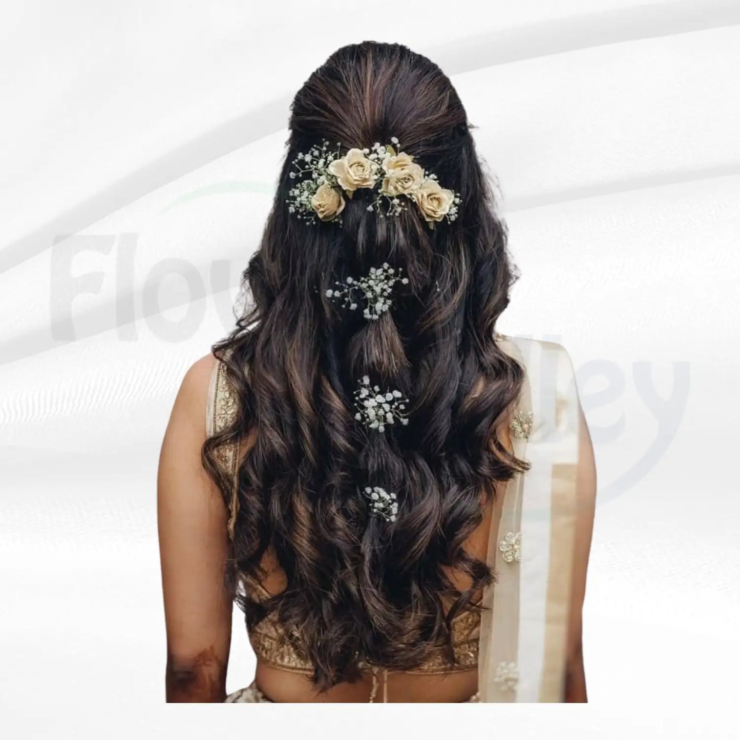 Premium Champagne Rose & Gypsophila Bridal Hair Jewelry Set