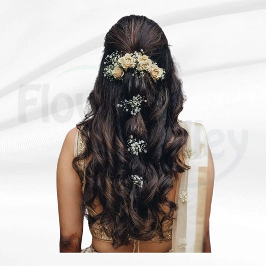 Premium Champagne Rose & Gypsophila Bridal Hair Jewelry Set