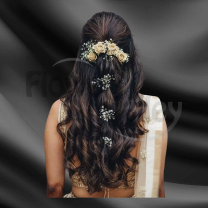 Premium Champagne Rose & Gypsophila Bridal Hair Jewelry Set