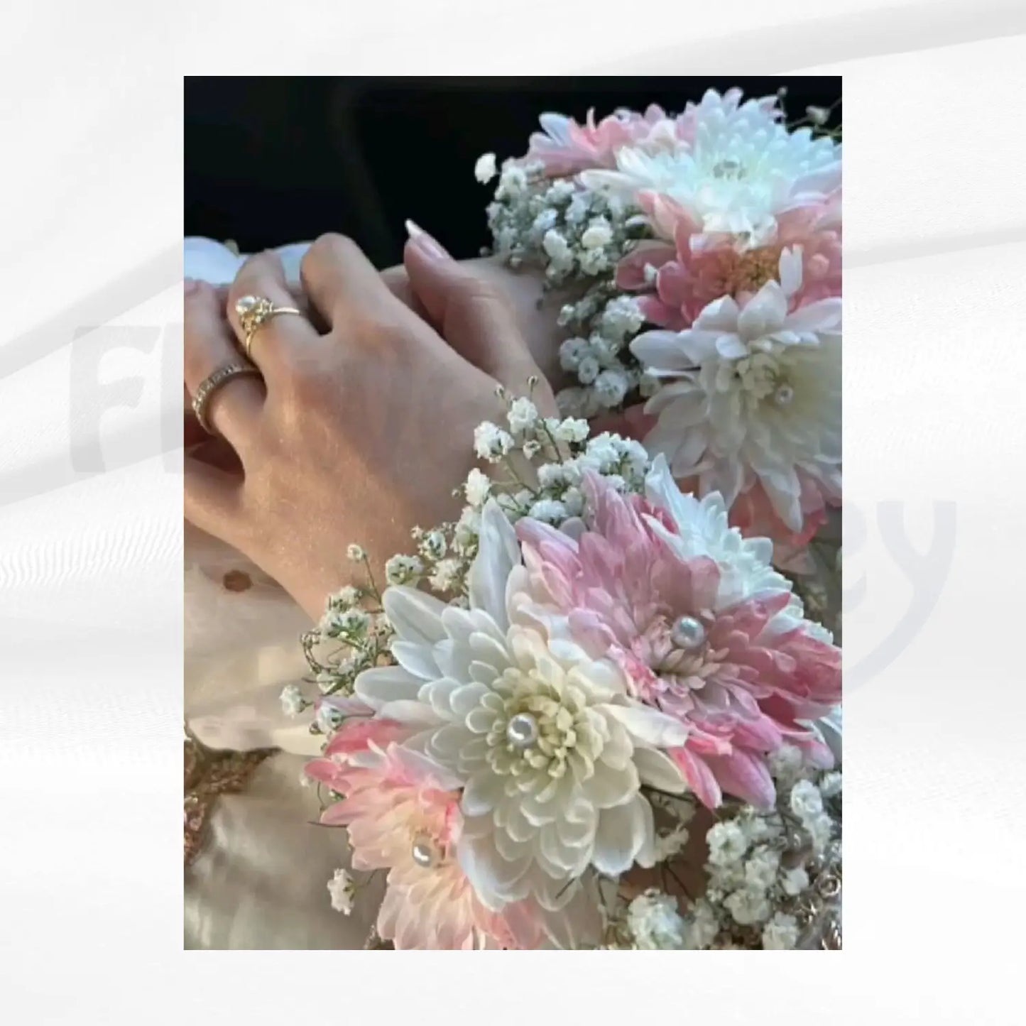Elegant Blush Pink and White Chrysanthemum Floral Wristlets with Pearl Accents