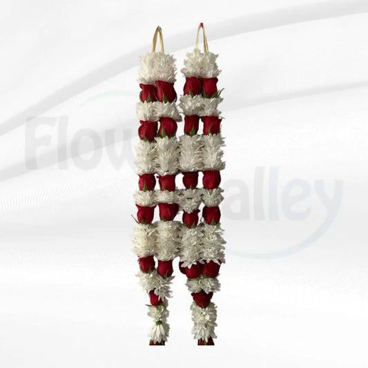 Classic Red Rose & White Chrysanthemum Wedding Varmala Set