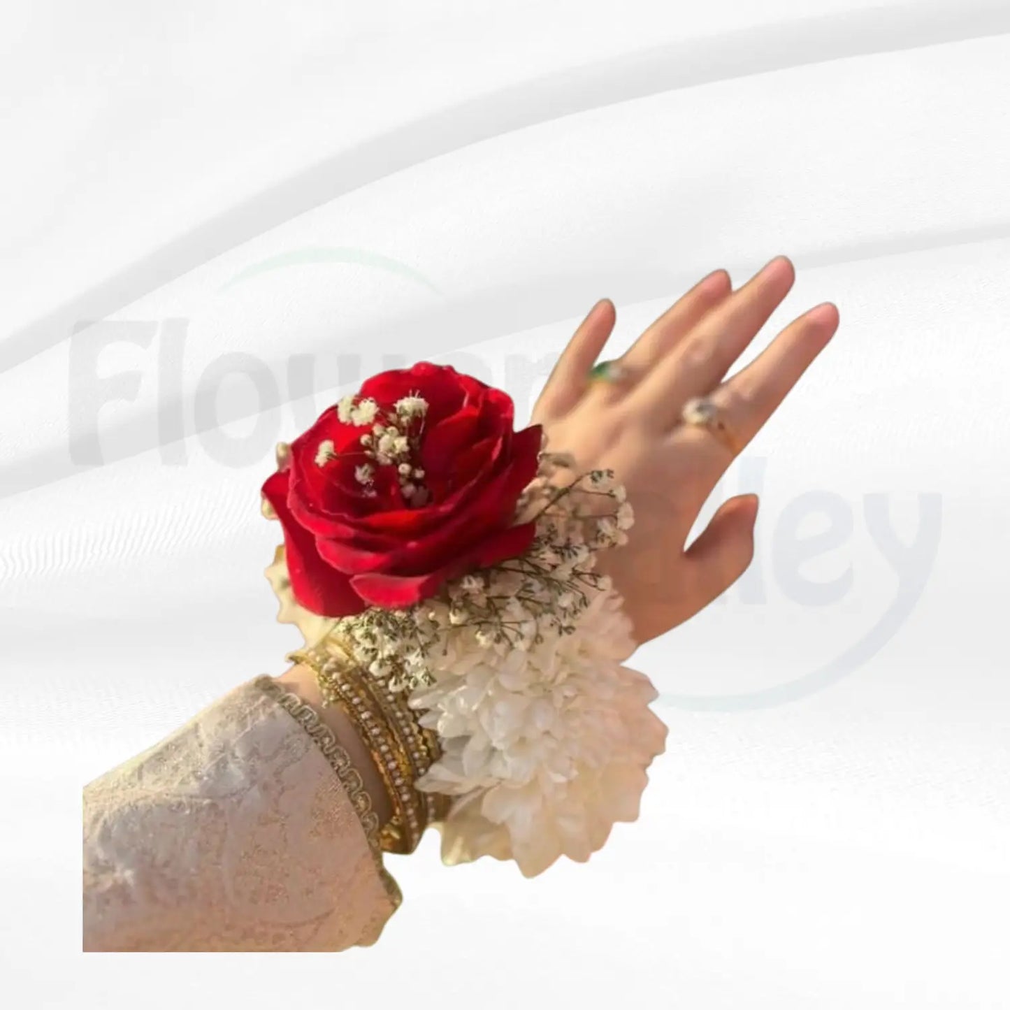 Red Rose & Baby's Breath Floral Bangles