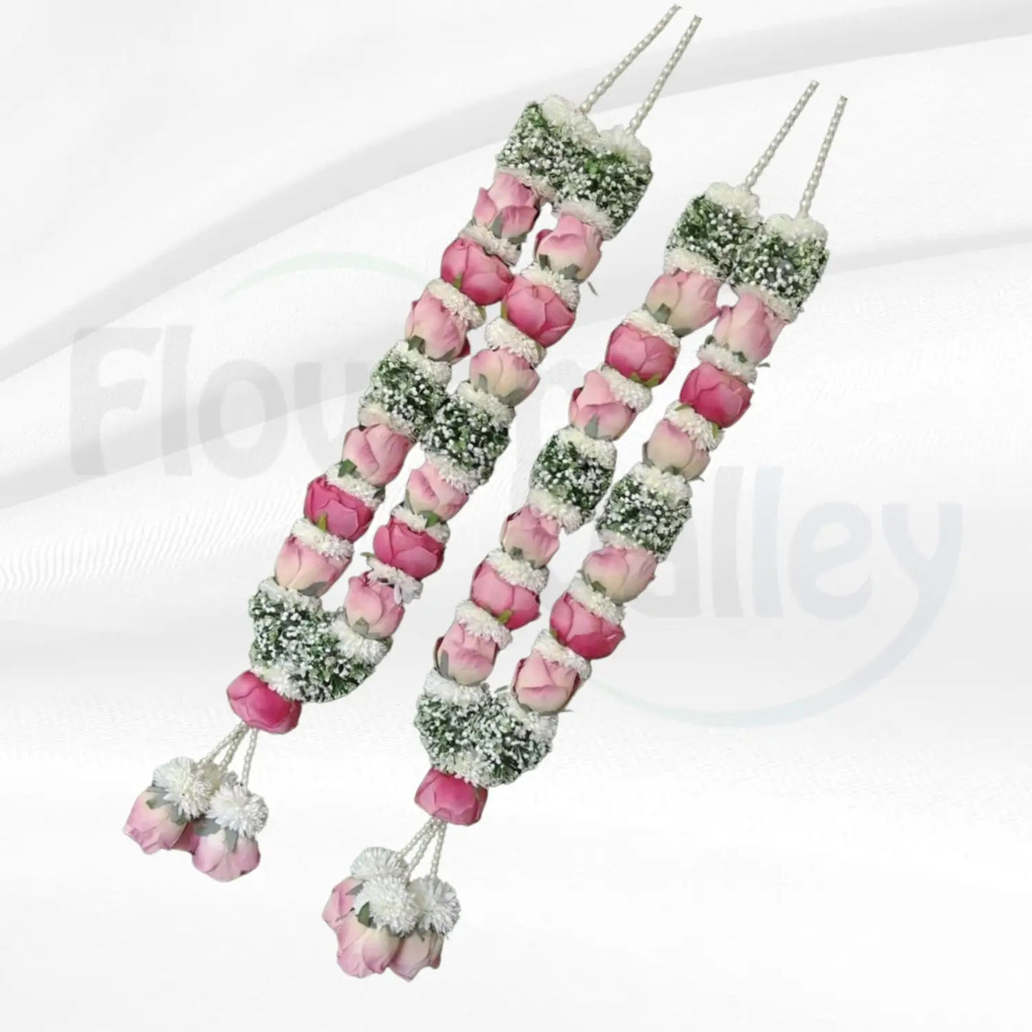 Premium Pink Rose & White Gypsophila Bridal Varmala Set