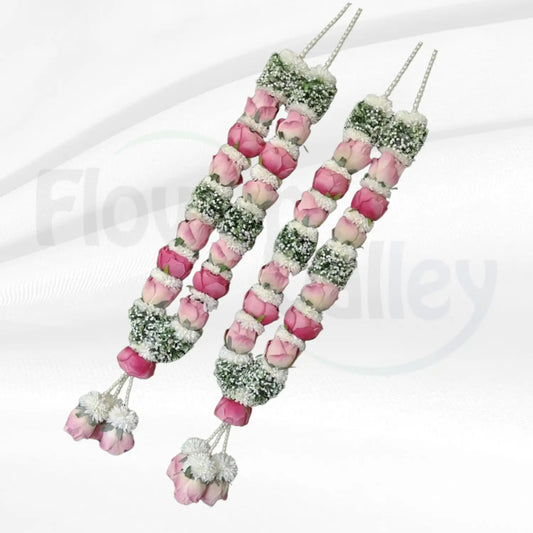 Premium Pink Rose & White Gypsophila Bridal Varmala Set