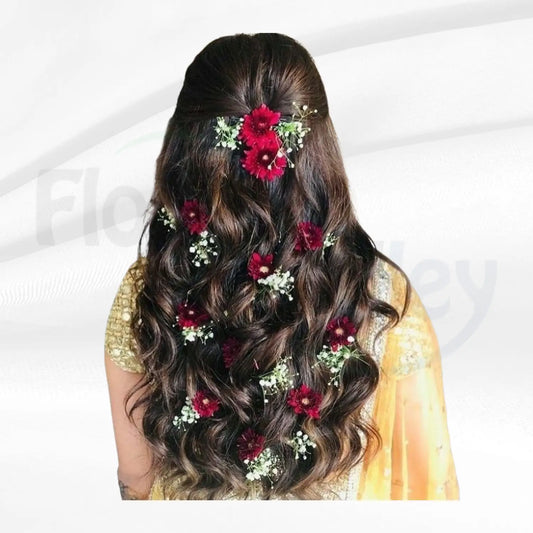 Maroon Daisy & Baby's Breath Bridal Hair Accessory Set
