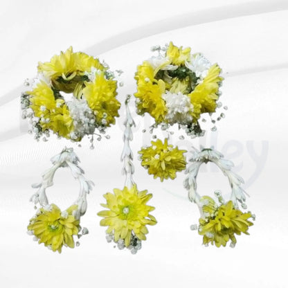 Vibrant Yellow Chrysanthemum & White Bud Floral Jewelry Set