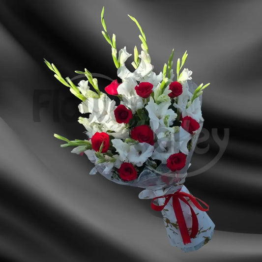 Majestic Crimson and White Gladiolus Bouquet