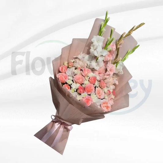 Serene Peach and White Gladiolus Bouquet